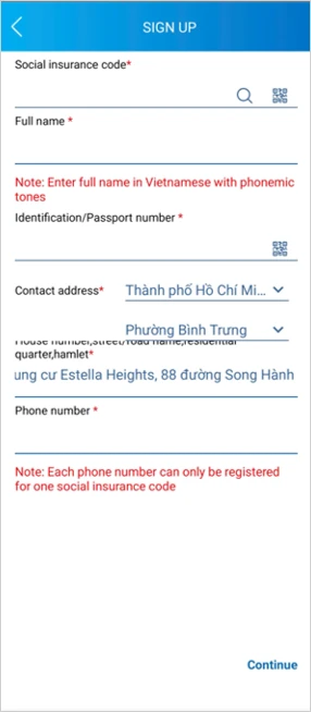 VssID personal information registration form