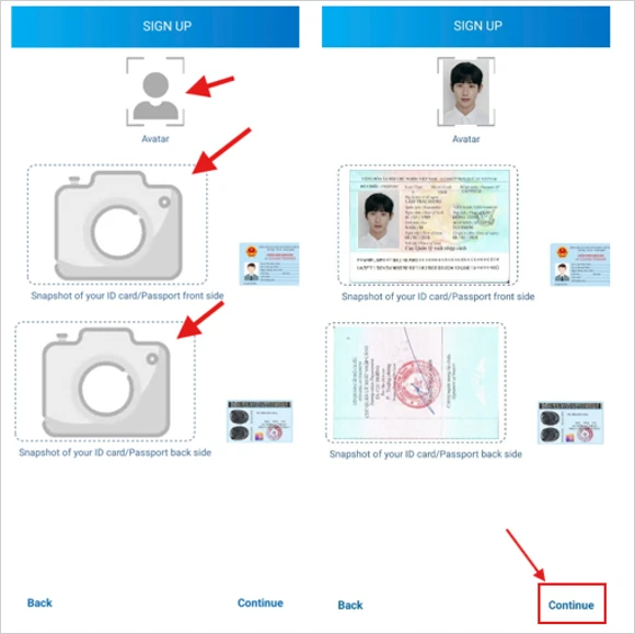 VssID portrait and passport image upload screen