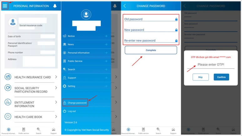 VssID change password screen