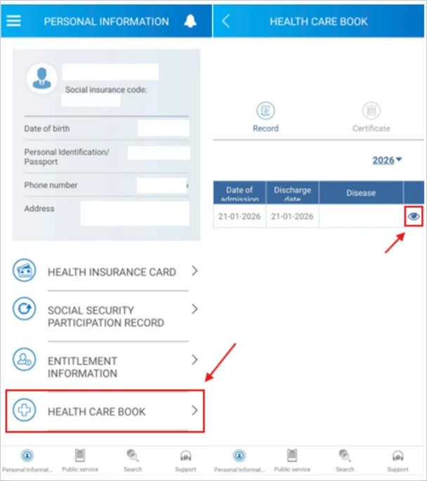 VssID health care book record screen